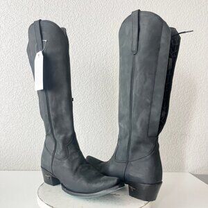 Lane OLIVIA JANE Knee High Womens Cowboy Boots 9 Black Western Lace up Snip Toe